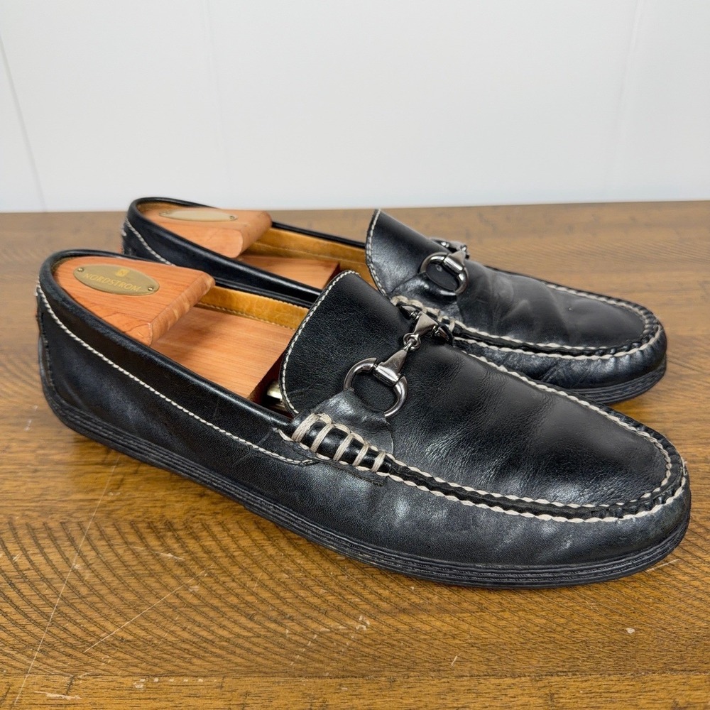 Peter Millar Loafers Mens 10 Black Leather Bit Driving Mocs Slip On Preppy